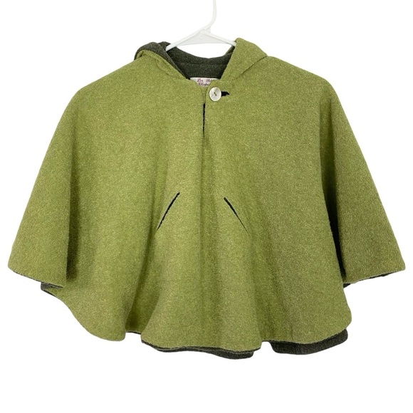 Rare Vintage Toddler Cape Poncho Unisex Size Medium 4T 5 Green Grey Hood Pocket - Picture 1 of 13
